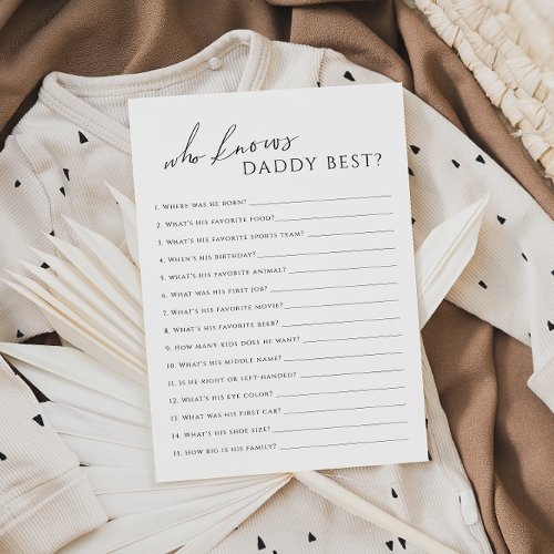 Neutral Who Knows Daddy Baby Shower Game Card