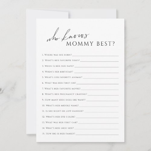 Neutral Who Knows Mommy Baby Shower Game Card