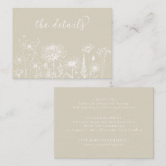 Neutral Wildflower Details Card Minimalist Wedding