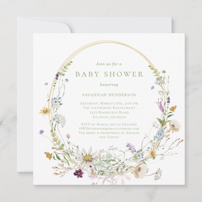 Neutral Wildflower Floral Baby Shower  Invitation (Front)