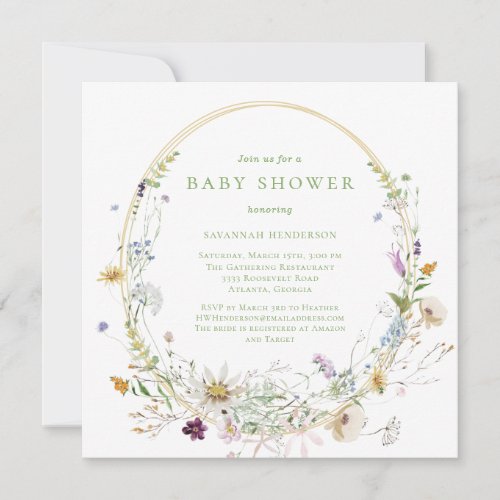 Neutral Wildflower Floral Baby Shower  Invitation