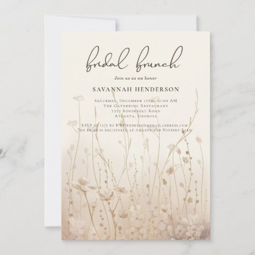 Neutral Wildflower Floral Bridal Shower Brunch  Invitation