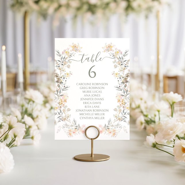 Neutral Wildflower Modern Wedding Table Number (Creator Uploaded)