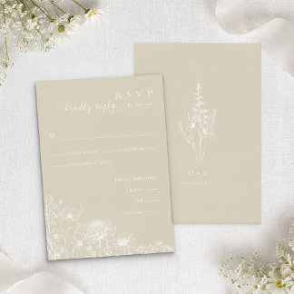 Neutral Wildflower RSVP Card Minimalist Wedding 