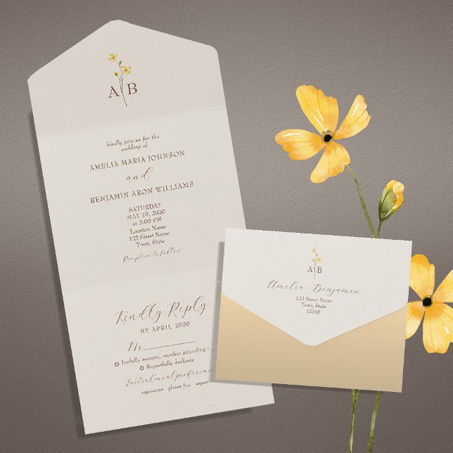 Neutral Wildflower Wedding  All In One Invitation (Creator Uploaded)