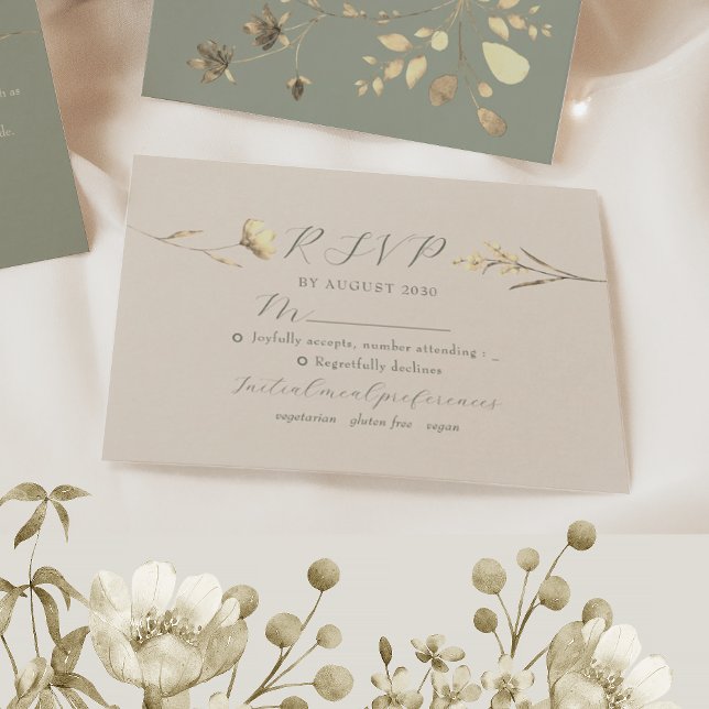 Neutral Wildflower Wedding RSVP Card (Creator Uploaded)