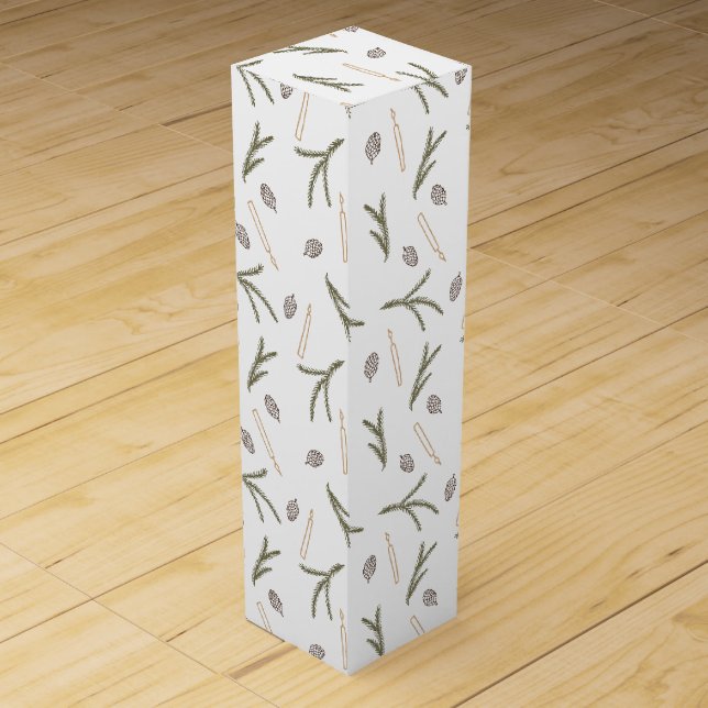 Neutral Winter Botanical Simple Pattern Wine Box (Front)