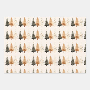 Neutral Winter Forest Christmas Tree Wrapping Paper Sheets