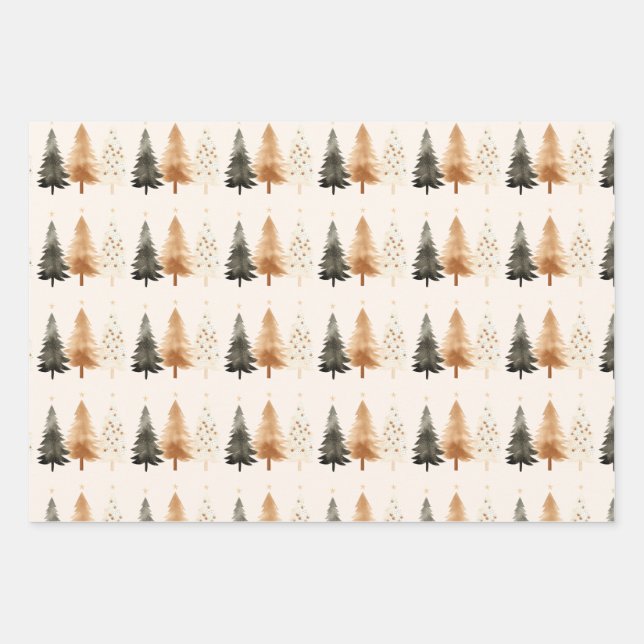 Neutral Winter Forest Christmas Tree  Wrapping Paper Sheets (Front)