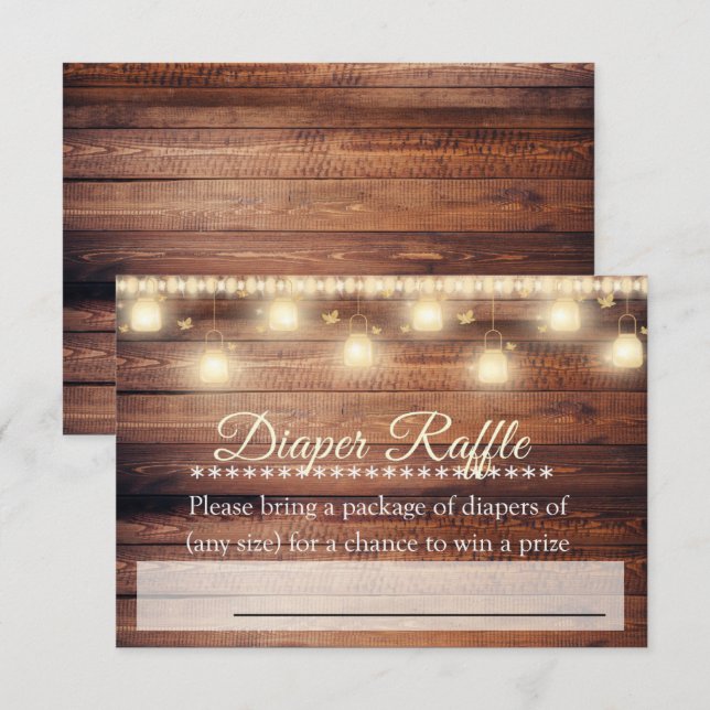 Neutral Wood Baby Shower Diaper Raffle Ticket Card (Front/Back)
