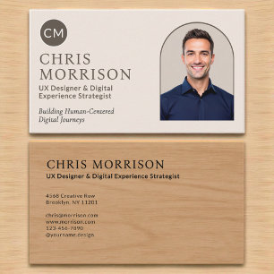 Neutral Wood Photo Monogram Professional Business Card