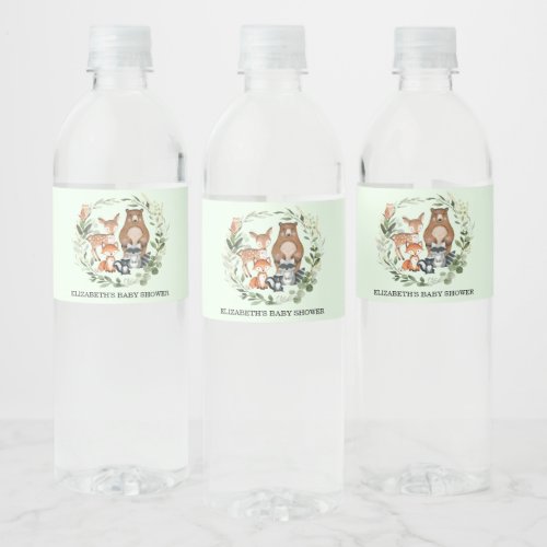 Neutral Woodland Animals Baby Shower 1st Birthday Water Bottle Label