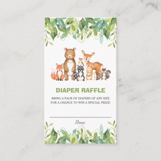 Neutral Woodland Animals Greenery Diaper Raffle Enclosure Card