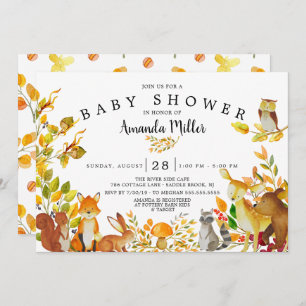 Neutral Woodland Forest Animals Baby Shower Invitation