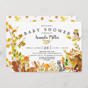 Neutral Woodland Forest Animals Baby Shower Invitation