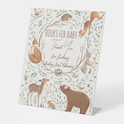 Neutral Woodland Forest Baby Shower Book Thank You Pedestal Sign