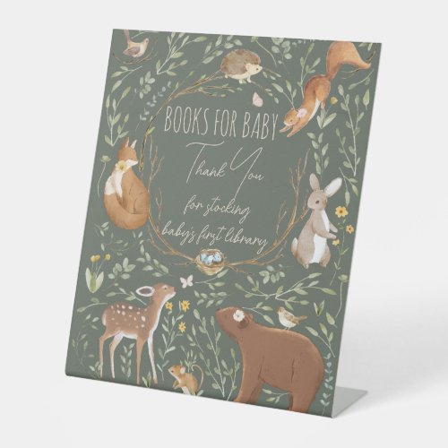Neutral Woodland Forest Baby Shower Book Thank You Pedestal Sign