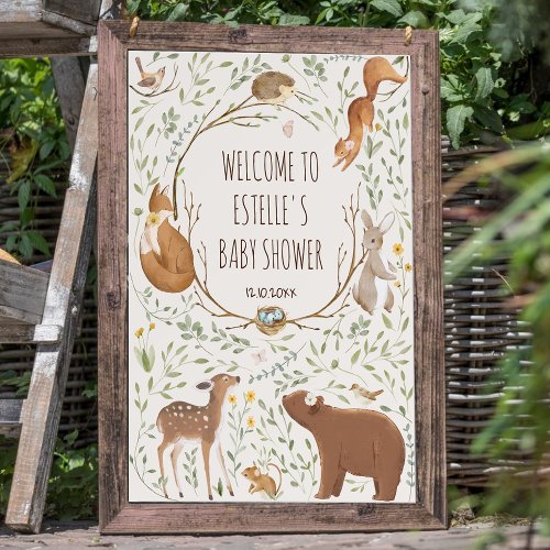 Neutral Woodland Forest Baby Shower Welcome Sign