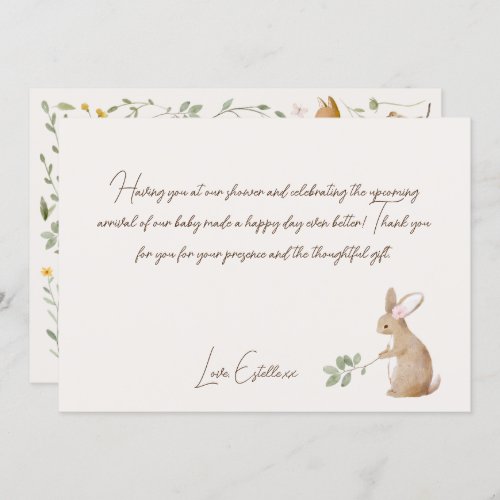 Neutral Woodland Forest Friends Baby Shower Thank You Card