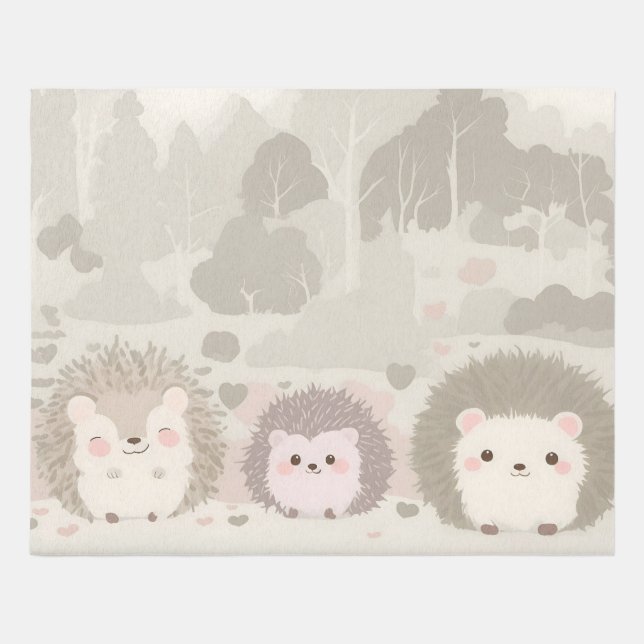 Neutral Woodland Nursery Rug - Cute Hedgehog Rug (Front)
