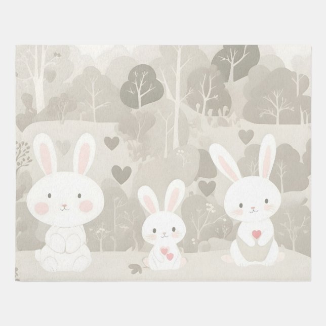 Neutral Woodland Nursery Rug - Cute Rabbit Rug (Front)