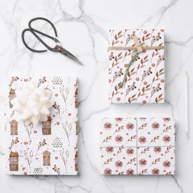 Neutral Woodland Set of 3 Flat Sheet Wraps (Front)