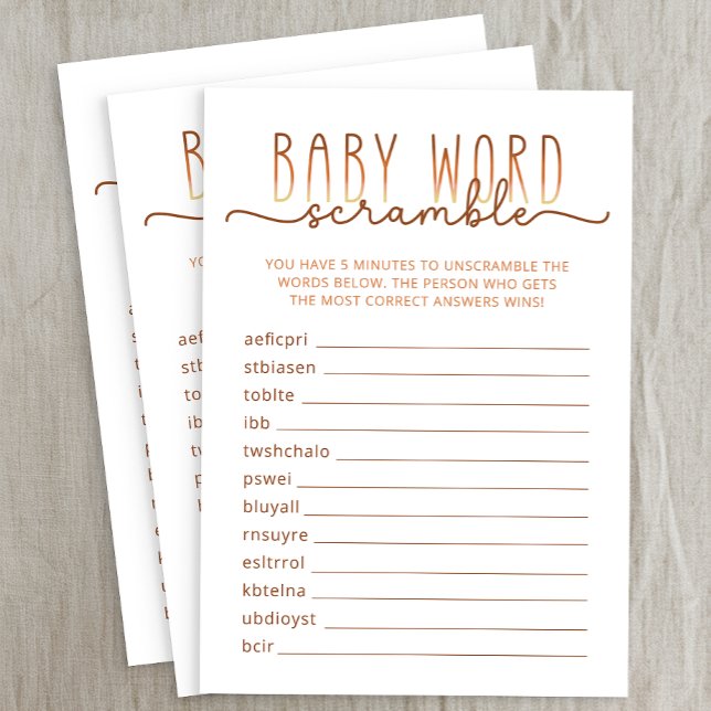 Neutral Word Scramble Baby Shower Game Card (Baby Shower Game)
