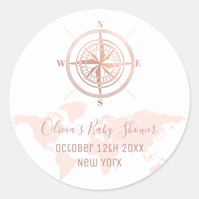 Neutral World Map Travel Adventure Baby Shower  Classic Round Sticker (Front)