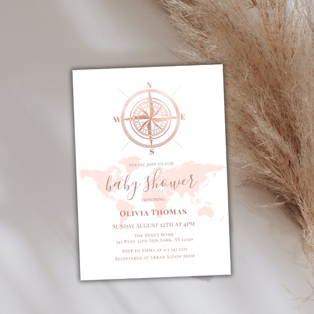 Neutral World Map Travel Adventure Baby Shower Invitation (Neutral World Map Travel Adventure Baby Shower Invitation)