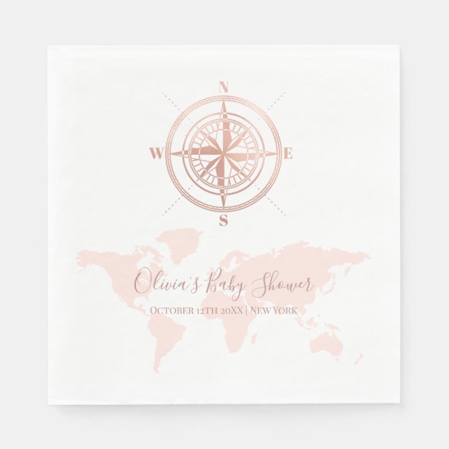 Neutral World Map Travel Adventure Baby Shower  Napkins (Front)