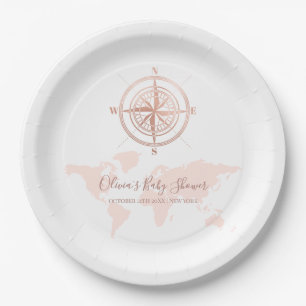 Neutral World Map Travel Adventure Baby Shower Paper Plates