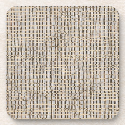 Neutral Woven Look Pattern Faux Linen Gray Brown Beverage Coaster