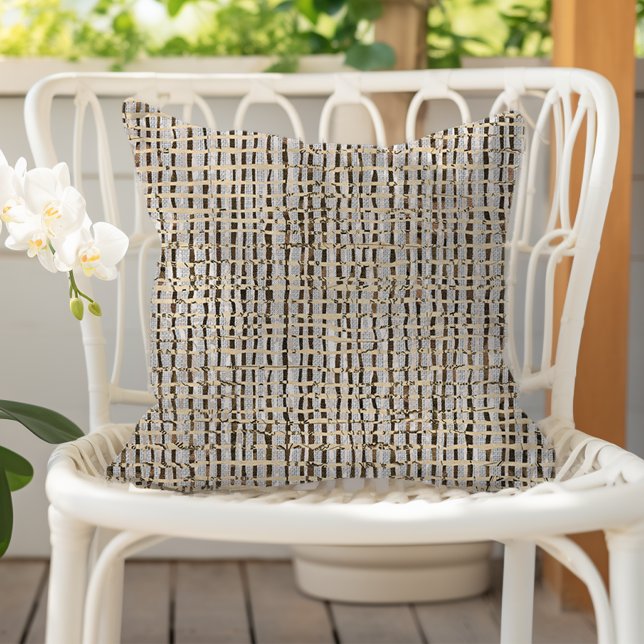 Neutral Woven Look Pattern Faux Linen Gray Brown Outdoor Pillow (Creator Uploaded)