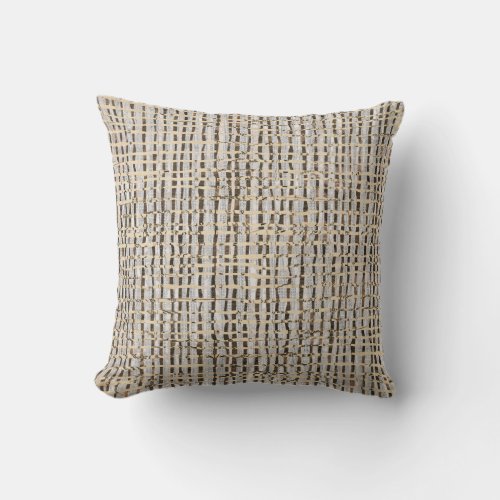 Neutral Woven Look Pattern Faux Linen Gray Brown Throw Pillow