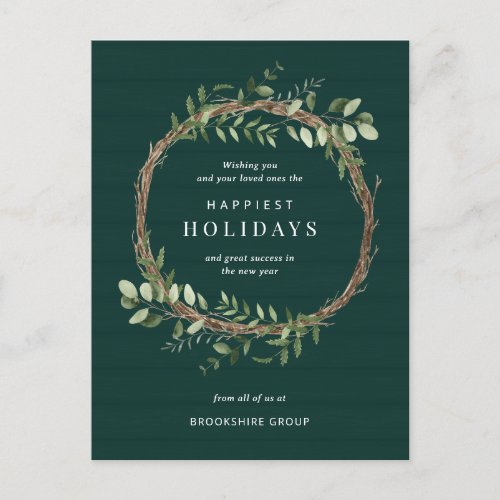Neutral Wreath Business Holiday Card Postcard