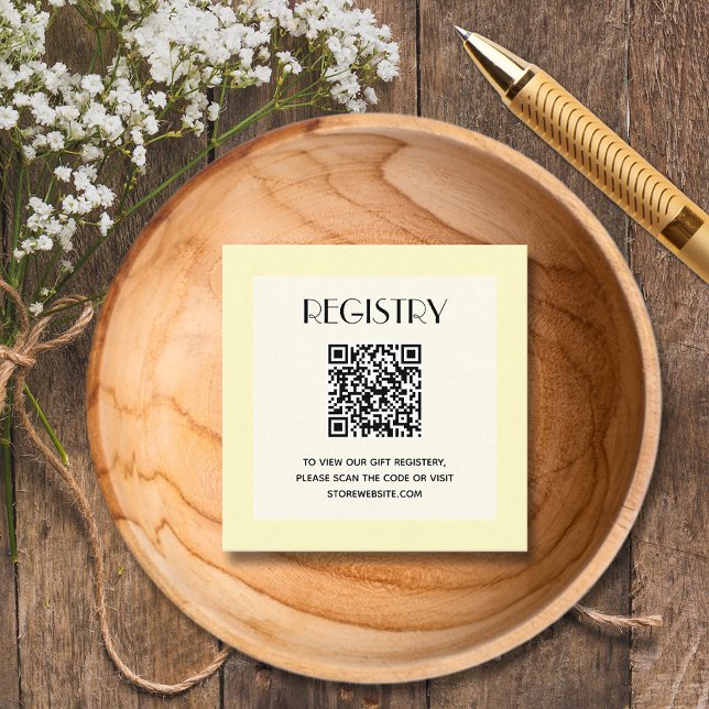 Neutral Yellow Baby Shower Registry QR Code Enclosure Card (Pale yellow baby shower registry QR code 2.5" square enclosure cards)
