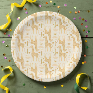 Neutral Yellow Giraffe Safari Baby Shower Party Paper Plates