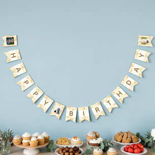 Neutral Yellow Giraffe Safari Photo Birthday Bunting Flags