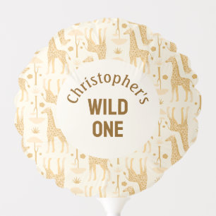 Neutral Yellow Giraffe Safari Wild One Custom Balloon