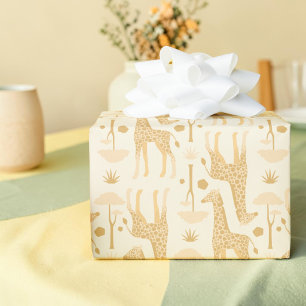 Neutral Yellow Giraffe Safari Wild One Gift Wrapping Paper