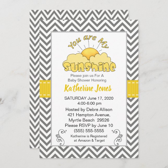 Neutral You Are My Sunshine Baby Shower Invitation (Front/Back)