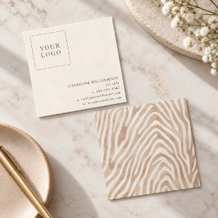 Neutral Zebra Print Minimalist Modern Logo Brown Square Business Card