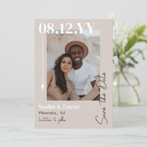 Neutrals Arrow Typography Photo Save The Date