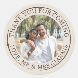 Neutrals Photo Template Thank You Wedding Classic Round Sticker
