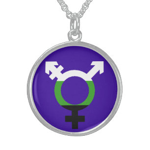 Neutrois Flag Trans Symbol Sterling Silver Necklace