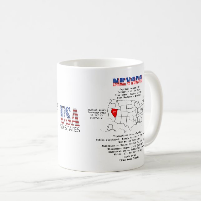 Nevada American state on a map and useful info Coffee Mug (Front Right)
