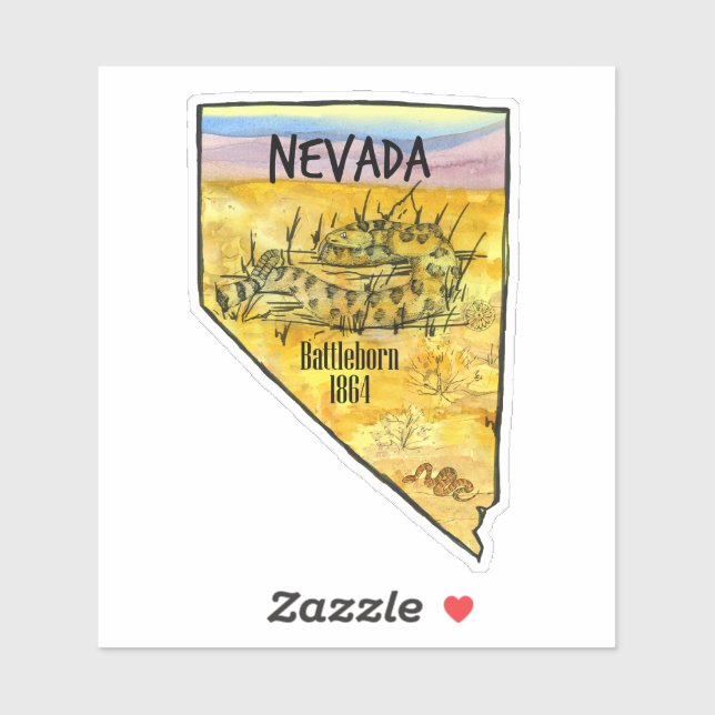 Nevada Battleborn 1864 Rattlesnake State Shape Sticker (Sheet)
