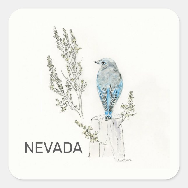 Nevada bird and flower square sticker (Front)