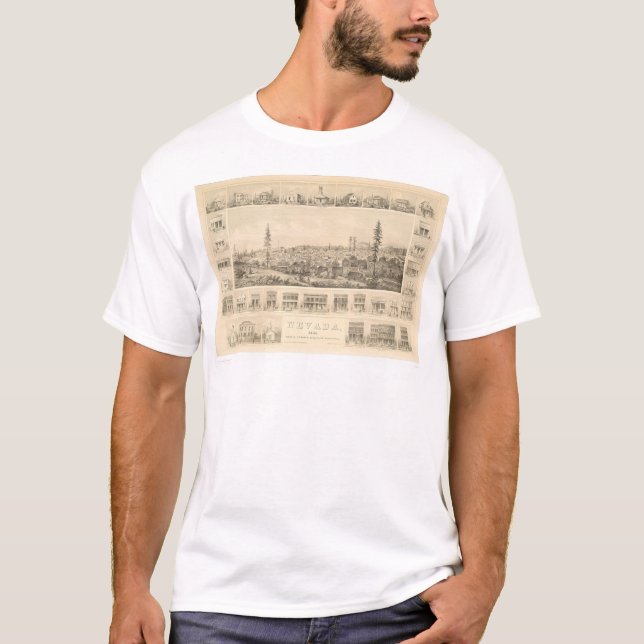 Nevada City, CA. Panoramic Map 1856 (1184A) T-Shirt (Front)