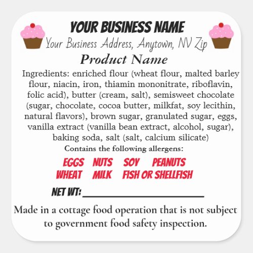 Nevada Cottage Law Food label sticker